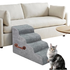 Dog Stairs for High Beds, 4 Step Dog Steps for Small Dogs and Cats, High Density Foam Cat Ramp for Bed,Pet Stairs for Bed Climbing, Non-Slip Balanced Pet Step Indoor(Grey)