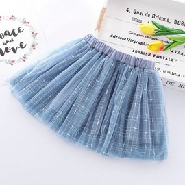 Falda de tutú de tul suave a cuadros para niñas pequeñas, vestido de princesa de 1 a 10 años, Gris-Azul, 4-5T