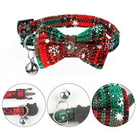 Set of 2 Christmas Pet Collars with Safety Buckle, Adjustable Size, Cute Ribbon and Bell Cat Collar