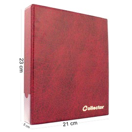 Collector Coin Collection Album for 221 Different Coin Sizes, from Large to Small Coins - with Pages and Red Dividers + Index - Red Coin Album