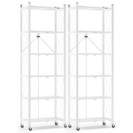 ALANNG 73.6 Inch Folding Bookshelf, 6 Tier Metal Bookcase and Bookshelves, Tall Shelves for Living Room Office Bedroom, Heavy Duty Book Shelve Free Standing Open Bookshelve (White, 2PACK)