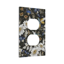 SgEdao Decorative Outlet Covers Rustic Wihte Blue Flower Hummingbird 1 Gang Duplex Light Switch Cover Plate Wall Plates for Electrical Outlets Switchplate Faceplate for Bedroom Home Decor