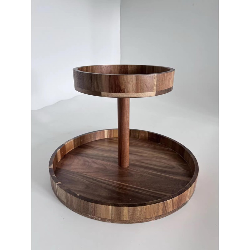 Extra Large 2-Tier Acacia Wood Lazy Susan, 15 Inch Round