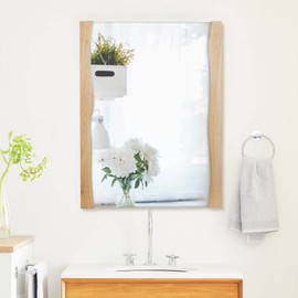 Tanmicoshomy Wood Bathroom Mirror 24x32 Inch, Asymmetrical Live Edge Framed Rectangle Wall Mirrors for Bathroom Bedroom or Entryway, Vertical or Horizontal Hanging