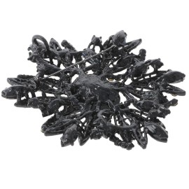 neXxtten Black Tone Metal Flower Brooch With Rhinestone P1041-BLK