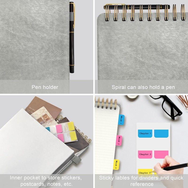 Mousbull A5 Top Spiral Notebook, Large Leather Hardcover Top Bound