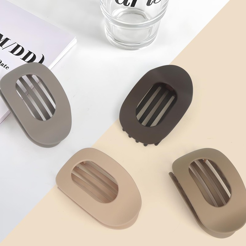 Set of 4 Brown Matt Flat Hair Clips