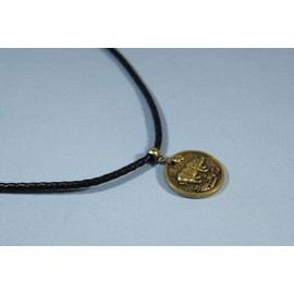 'Gang of Twelve' Animal of the Chinese Zodiac, Brass Medallion on Leather Cord Necklace, 30 Inches (Boar/Pig)