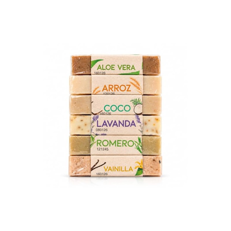 Pacalli Kit 6 Jabones Artesanales de Aloe Vera, Coco, Lavanda