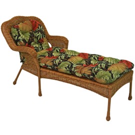 Blazing Needles U-Shaped Outdoor Patterned Spun Polyester Tufted Chaise Lounge Cushion, 74" x 19", Tropique Raven