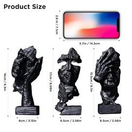 Figura de arte abstracto, objetos decorativos modernos de resina, silencio negro, decoración para el hogar y la oficina, sin oír, sin ver, sin hablar