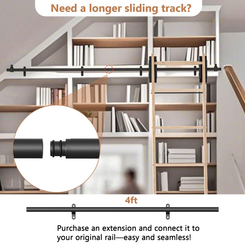 LKCBITION 12FT Extention Track for Sliding Library Ladder Hardware, Track