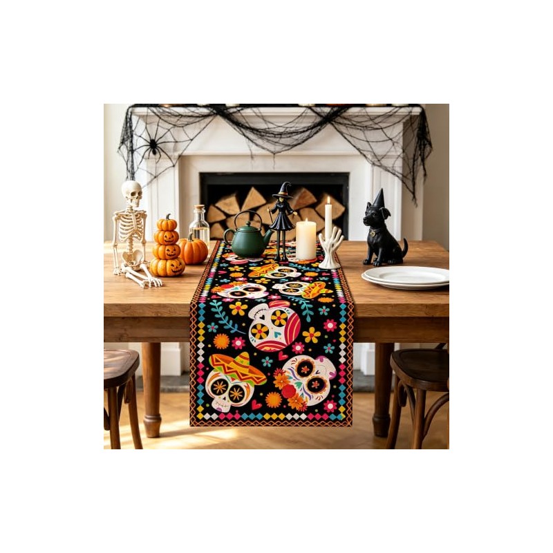 Camino de Mesa Dia de Muertos Decoracion Halloween,183 x 33cm