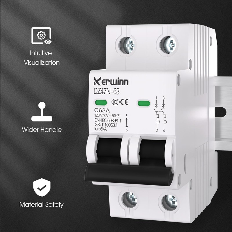 KERWINN Miniature Circuit Breaker 120V/240V ac Circuit Breaker 2Pole 20Amp