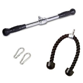FITNESS MANIAC 20 inches Barbell Deluxe Bar Home Gym Attachments Machine Equipment Accessories Press Pull Down Tricep Rope Bar Weightlifting Training Accessories Set