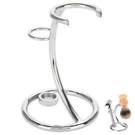 Shaving Brush Holder Metal Shaving Brush Stand Holder Shaving Stand Portable 2 in 1 Curved Design for Champagne Holder Razor and Brush Stand Universal for Men Face Care Silver