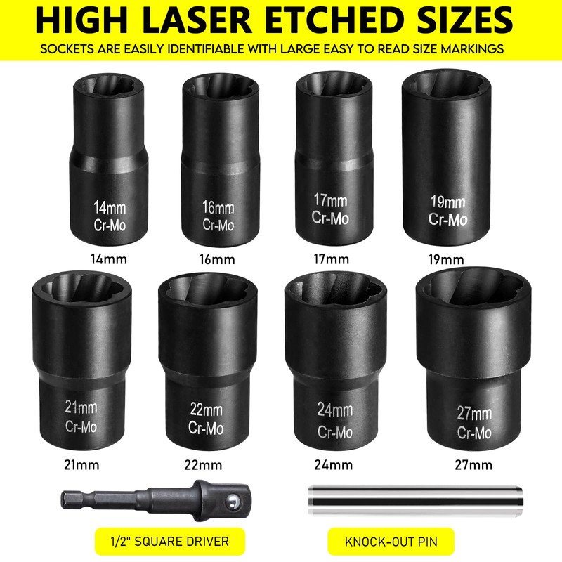 TOPEC Bolt Extractor Set, 10 Piece Lug Nut Remover Socket