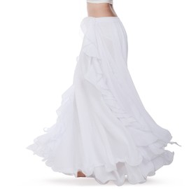 Royal Smela Falda de gasa para danza del vientre para mujer, disfraz de dos lados divididos tribal maxi faldas completas de gasa, Blanco, L