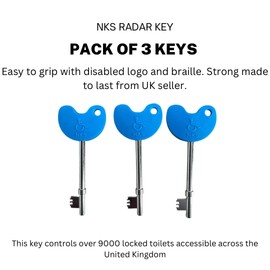 NKS Radar Key Disabled Toilet Bathroom Door Access Braille Easy Turn Pack of 3