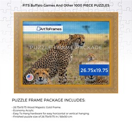 ArtToFrames 26.75x19.75 INCH / 68x50 CM Silver Frame for 1000 Piece Puzzles.This 2.69 Inch Custom Wood Puzzle Frame is Majestic Gold - Comes with Economy Acrylic (Puzzle5122-26.75x19.75)