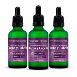 Tratamiento Auxiliar Minoxidil 20% con Bergamota, Crecimiento de Barba y Cabello, Set de 3 Botellas