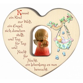 Herz für Mädchen mit Schutzengel als Geschenk zur Geburt oder Taufe/Dekoration fürs Kinderzimmer aus Holz