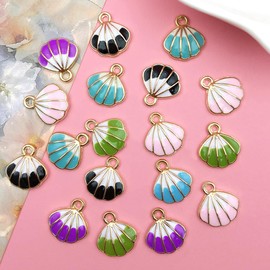 WOCRAFT Assorted Enamel Marine Sea Life Shell Charms for Jewelry Making Enamel Ocean Starfish Conch Shell Bracelet Charm Necklace Earrings Accessories DIY Crafts (Seashell-SN116-60pcs)