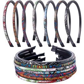 Nenjindz Skinny Headbands Thin Leather Covered Hairbands,Bohemian Plastic Hair Hoops Solid Simple Headbands for Women Girls(7 PCS)