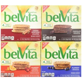 BelVita Breakfast Biscuits Variety Pack - Blueberry, Chocolate, Cinnamon Brown Sugar & Cranberry Orange (1) 8.8 oz. Box of Each Flavor (Bundle of 4)