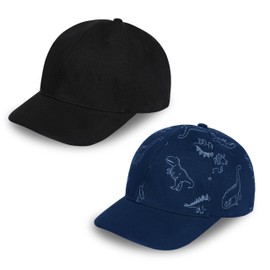 GURJIAXI - Paquete de 2 gorros de béisbol para niños y niñas, sombreros de dinosaurio, gorra de béisbol para niños y niñas, 0-6T, Dino negro y azul marino, 4-6 Años