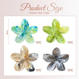 GlamRays Flower Hair Clips, Pack of 4 Hawaii Plumerias Flower Hair Claws, Artistic Multicoloured Lubrication Patterns Barrettes Hair Clips, Beach Tropical Hair Accessories, Colour A