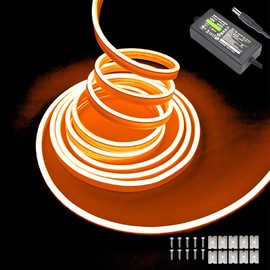 Maxlaxer Orange Neon LED strip light,5M 12V waterproof neon light for indoor and outdoor decorative(with power adapter)