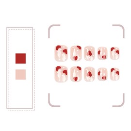 Heart Press on Nails Short Length Red Hearts Fake Nails Valentine's Fake Nails Stick on Nails Heart Full Cover False Nails with Design for Women Girls Valentines Short Acrylic Nails Supply 24Pcs