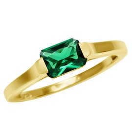 Silvershake 7X5mm Created Octagon Shape Nano Green Emerald 14K Yellow Gold Plated 925 Sterling Silver East-West Solitaire Promise Ring May Gemstone Birthstone Size 10.5