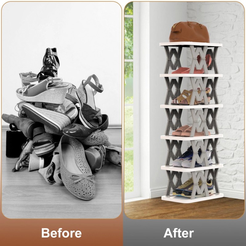 NewHome Small 6 Tier Foldable Corner Narrow Vertical Shoe Rack
