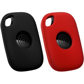 Geiomoo Silicone Case for Tile Pro (2024) Tracker, Soft Flexible Scratch Resistant Protective Cover with Carabiner (Black+Red)