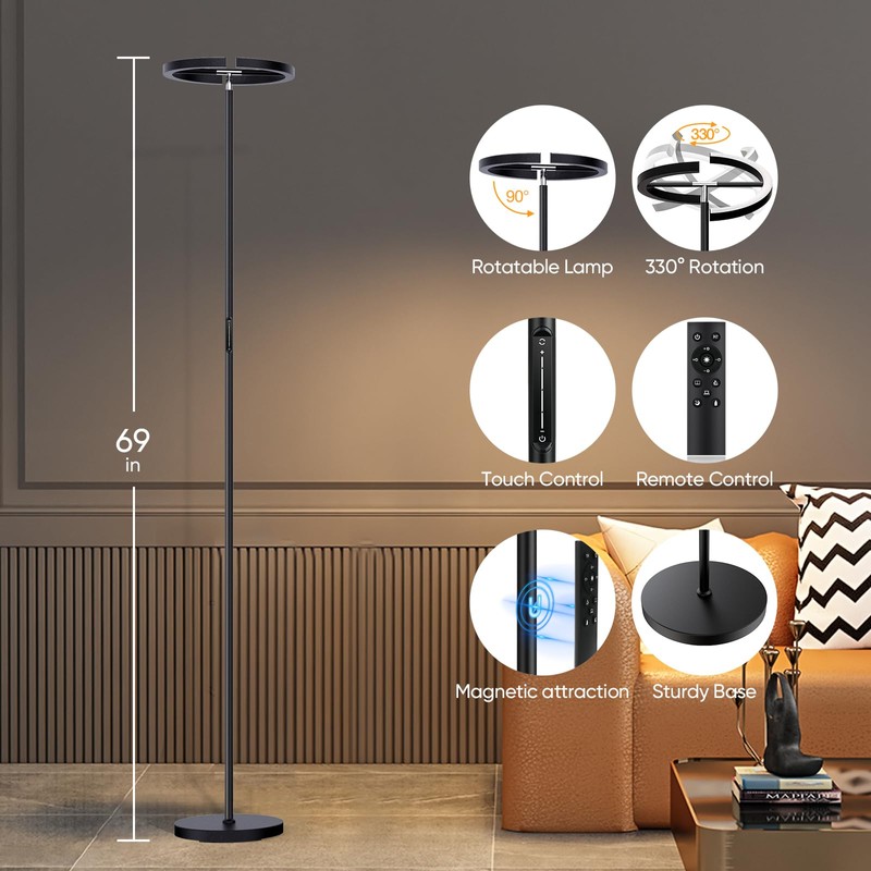SIBRILLE LED Floor Lamp - Rotatable Standing Lamp with Touch