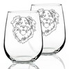 Australian Shepherd Face - Stemless Wine Glasses - Set of