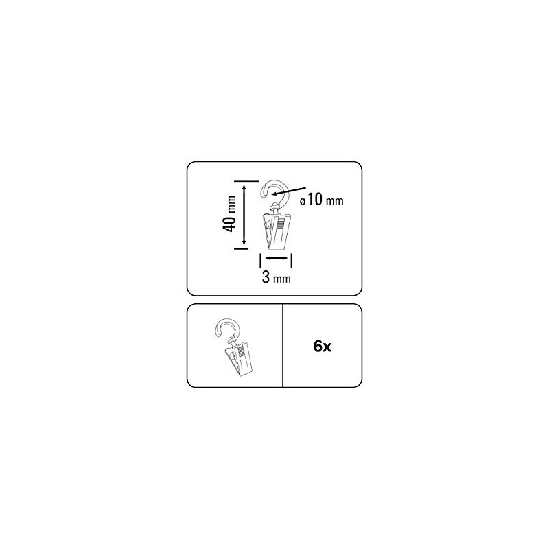 GARDINIA Hooks with Clip for Curtain Rings Diameter 28 mm,
