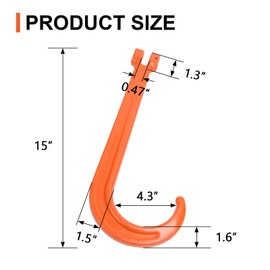 Leero 2 Pack G80 15 Inch J Hook Heavy Duty J Hooks Towing with 7,100 Lbs Working Load Limit, Towing Lifting J Hooks for Truck Trailer(Orange)