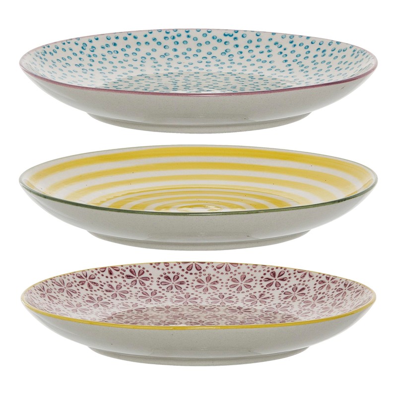 Bloomingville Patrizia Small Plates Blue Yellow Purple Ceramic Set of