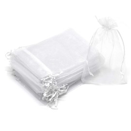 Dealglad 100Pcs Organza Gift Bags 3.5x4.5 inch, White Drawstring Mesh Jewelry Bags, Wedding Party Favor Festival Gift Bags Candy Pouches
