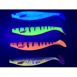 PetrisCatch Allround Rubber Fish Set of 4 + 4 Steel Leaders, 15 cm, UV Active