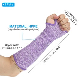 PATIKIL 14 Inch Cut Resistant Sleeve, 3 Pairs Arm Safety Protectors Sleeves with Thumb Hole Level 5 Protection Forearm Guard Sleeves for Thin Skin and Bruising, M, Purple
