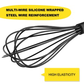 NileHome Upgrade Silicone Whisk Set 8" 10" 12" Kitchen Whisk Kitchen Wisk Wire Whisks for Cooking, Whisking, Blending, Beating, Stirring-Black
