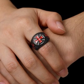U7 Thumb Rings For Men Big Black Ring Knights Templar Cross Catholicism Jewellery