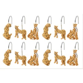 Aldopein Leopard Decorative Shower Curtain Hooks Rings for Summer Tropical Plants Jungle Leaves Shower Curtains Bathroom Decorations Accessories, Metal Rustproof Cute Wild Animals Shower Curtain Hooks