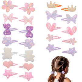 Tyqour 24 Stück Glitzer Haarspangen Mädchen Krone Stern Herz Schmetterling Haarspangen Glitzer Haarklammern Süße Kinder Haarclips Haarstyling Hair Accessoires Haarschmuck für Mädchen Kinder Damen
