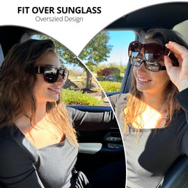 SIPHEW Women's Polarised UV400 Sunglasses for Glasses Wearers Overglasses Polarised Pack of 2, A3 - Black/Grey + Gate/Grey