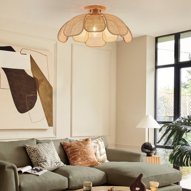 Haolaike Boho 20 Inch Rattan Flush Mount Ceiling Light Flower